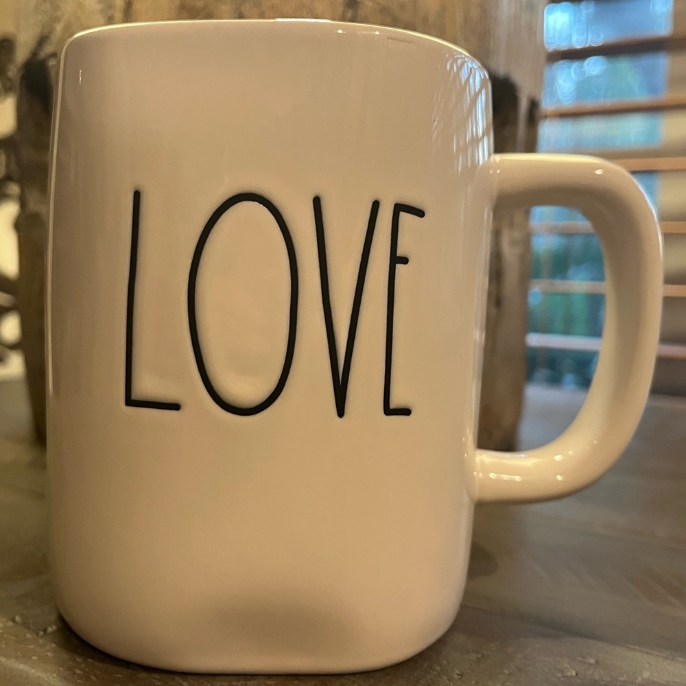 Rae Dunn White Ceramic ‘LOVE’ Mug with Black Lettering and Red Interior